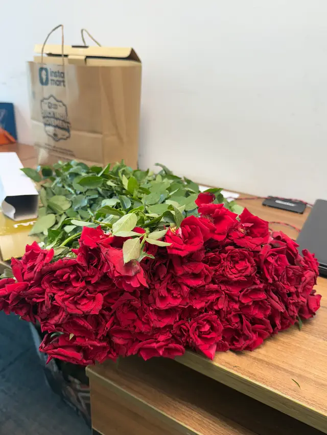 Roses for the team at the festive celebration