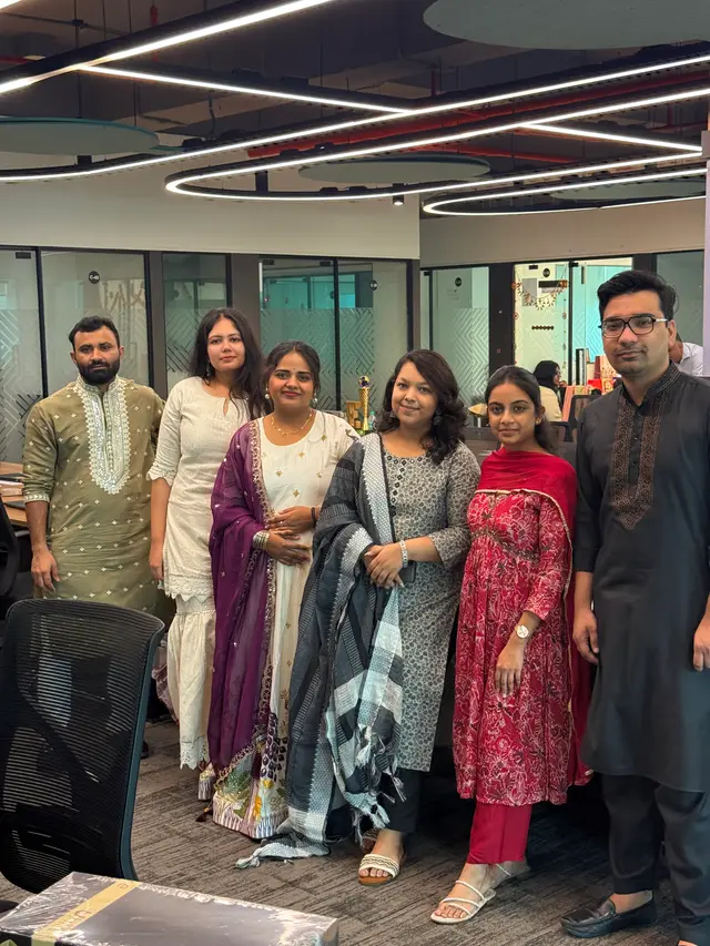 Team members dressed up for the festive celebration