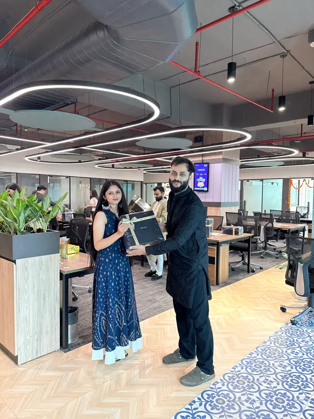 Handing out festive gifts in the office