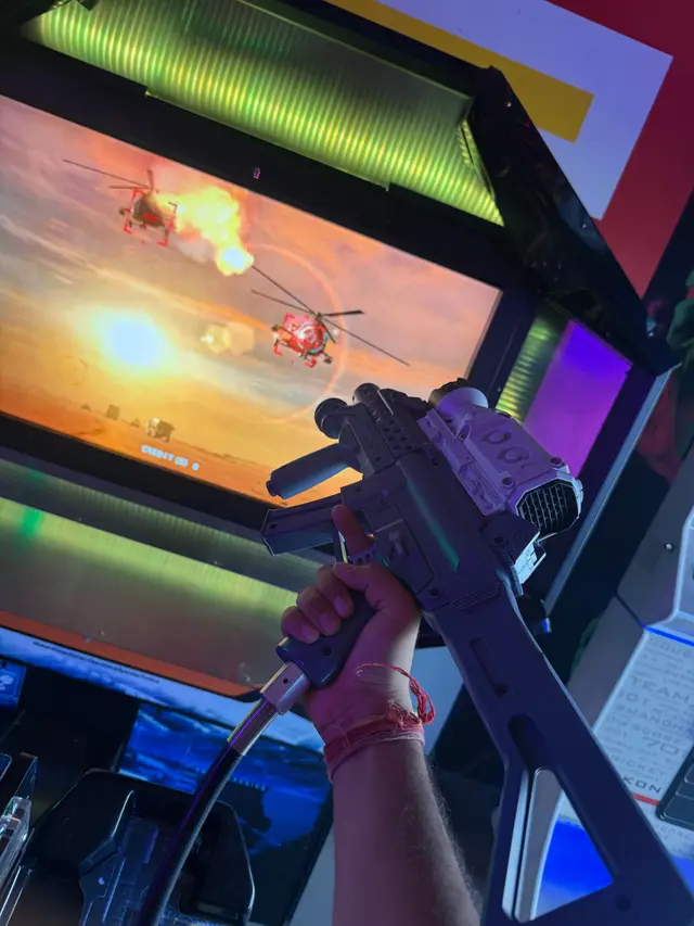 Playing an arcade shooting game