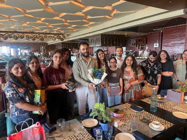Gifts and smiles at the team lunch